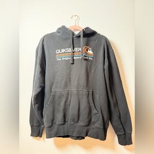 Quiksilver Black Pullover Hoodie with Retro Surf Logo